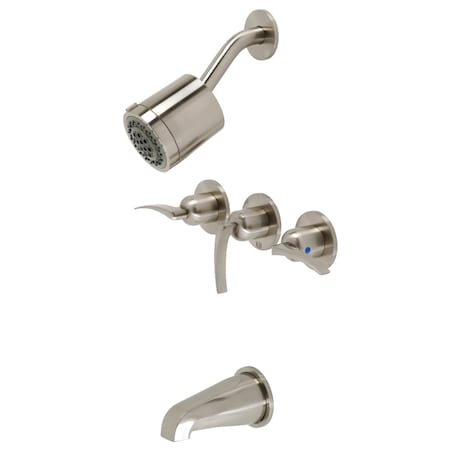 Kingston Brass Tub and Shower Faucet, Brushed Nickel, Wall Mount KBX8138EFL